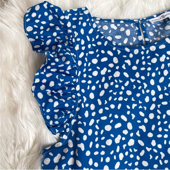 EUC Michelle McDowell Size Medium Women’s Blue and White Ruffle‎ Polka Dot Dress - Picture 6 of 13